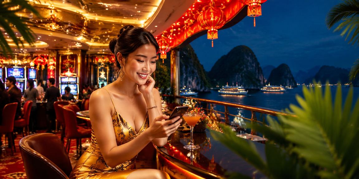 Người dùng truy cập khuyến mãi casino trên điện thoại dịp Tết tại Vịnh Hạ Long